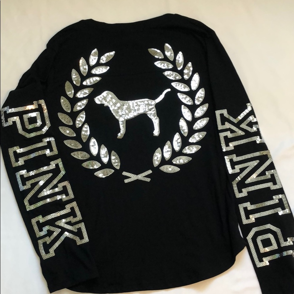 VS Pink BLING BLING Black l/s Tee NWOT Medium